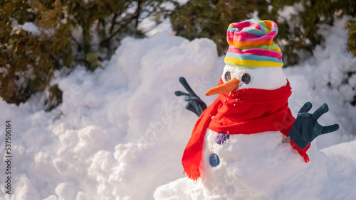 Snowman with rainbow hat. LGBT community. Winter fun.