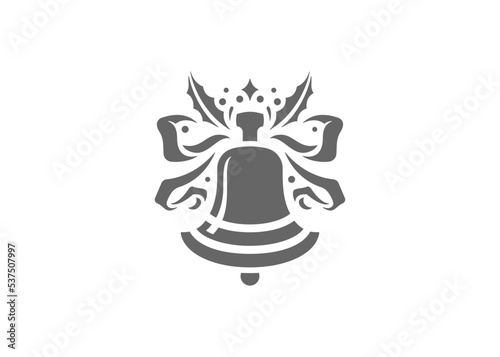 Christmas bell with bow and holly plant vector illustration