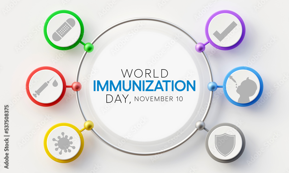 World Immunization day is observed every year on November 10, it is the process by which an individual's immune system becomes fortified against an agent. 3D Rendering World Immunization day is observed every year on November 10, it is the process by which an individual's immune system becomes fortified against an agent. 3D Rendering