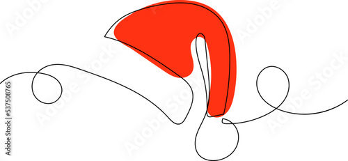 santa hat one continuous line drawing, vector