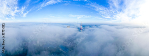 Obraz na płótnie Mgła nad miastem przemysłowym Jastrzębie-Zdrój na Śląsku w Polsce, panorama jesienią z lotu ptaka w salonie