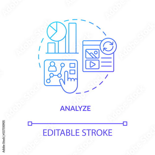 Analyze customer behavior blue gradient concept icon. Research personalized data. Marketing strategy abstract idea thin line illustration. Isolated outline drawing. Myriad Pro-Bold fonts used