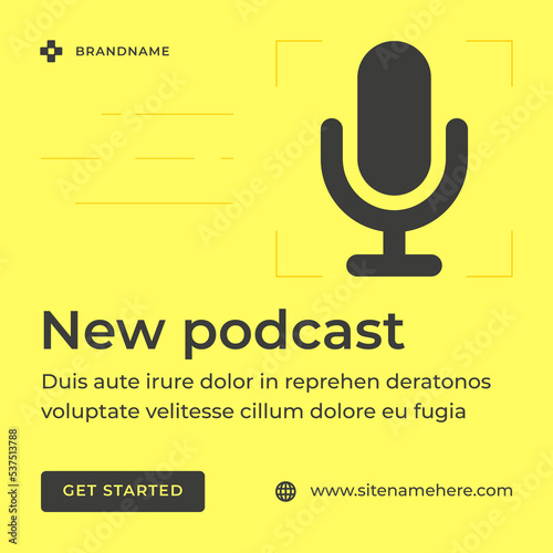 New podcast audio show interview discussion recording vintage microphone social media post vector