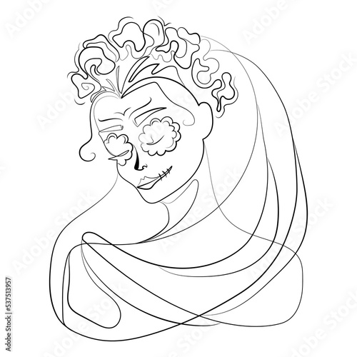 Quadro em tela Day of the dead, portrait of Mexican Catrina with makeup skulls and floral wreat