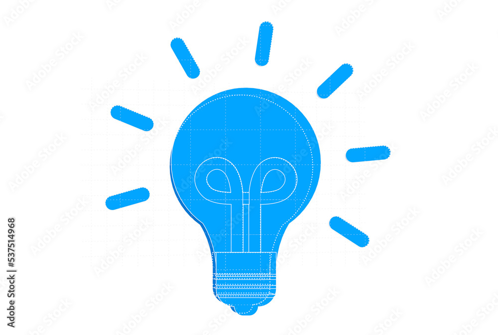 Glowing light bulb icon in blue transparent. Glowing light bulb icon in blue transparent.