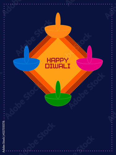 happy-diwali-four-lamps-dot-line-art