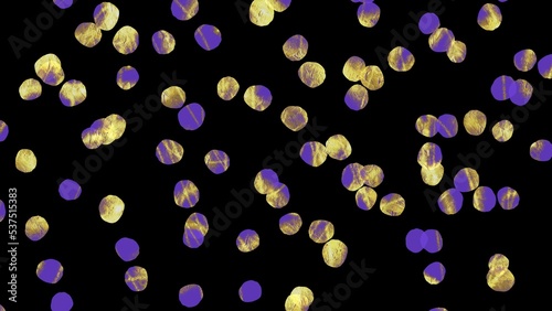 Abstract circular smudges with gold and purple accent, circules isolated on the black background, modern decorative wallpaper art for print