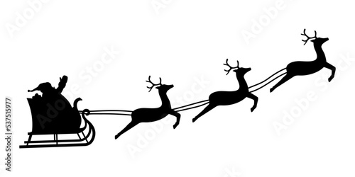 Trineo de Santa Claus con renos de navidad. Papá Noel repartiendo regalos en el trineo. Feliz Navidad. Ilustración vectorial