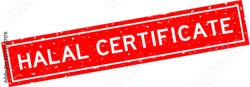 Grunge red halal certificate word square rubber seal stamp on white background