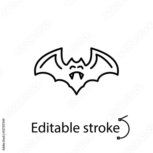 Minimal bat outline icon. Vampire, nocturnal animal. Happy halloween design. Isolated vector stock illustration