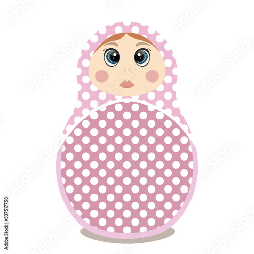 Russian Matryoshka. Traditional Russian folklore dolls with big eyes and lips. Babushka doll with hohloma, traditional painted floral pattern. Hand drawn vector illustration