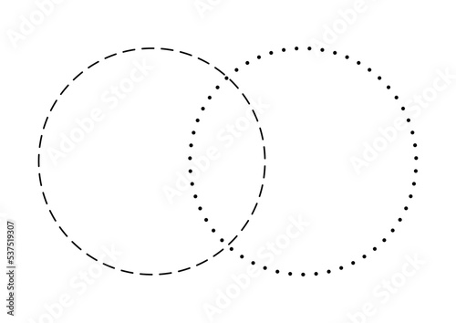 Venn diagram blank merge two dash line and dotted line circles chart infographic sign.