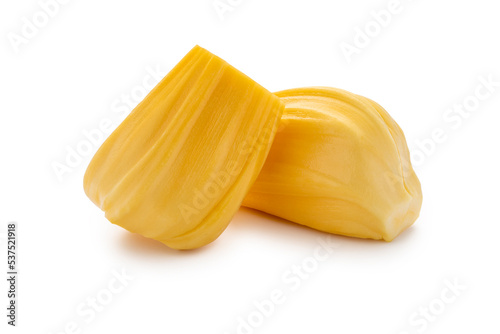 Obraz na płótnie Fresh seeded ripe jackfruit fleshes or kathal fleshes isolated on the white background with clipping path