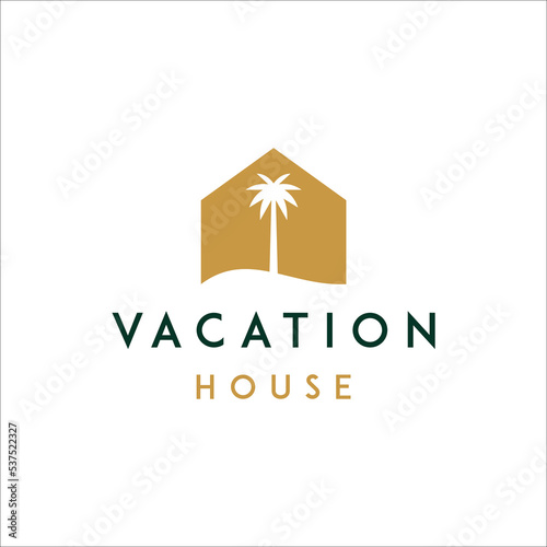 Vacation house or villa and palm tree logo vector