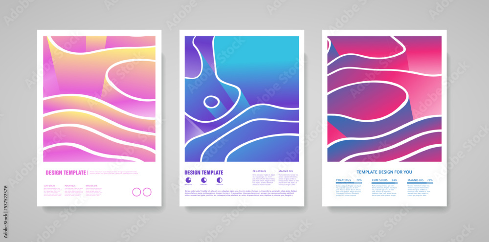 Set of template design of modern cover with a backdrop of an abstract color geometric form. Layout for flyer or brochure. Abstract background wave shapes. Vector.