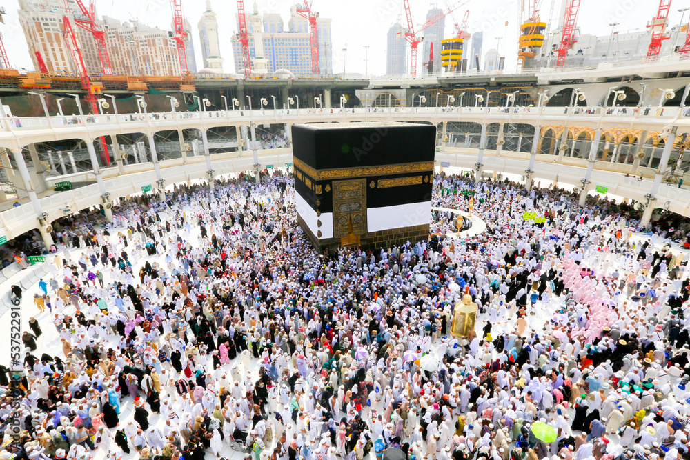 Tawaf is a ritual during Umra or Hajj when pilgrims making seven circles around The Holy Kaaba