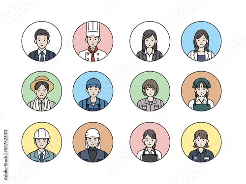 様々な職業で働く人々のアイコンセット