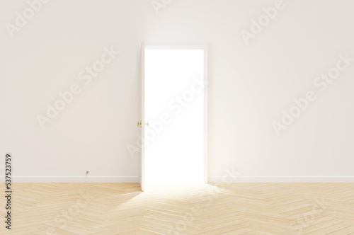 Empty white room with open door