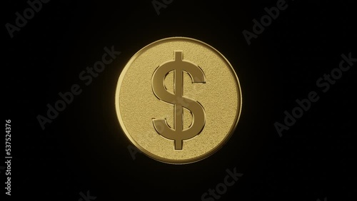 3D Spinning Golden Dollar Coin Seamless Animation in Transparent Background
