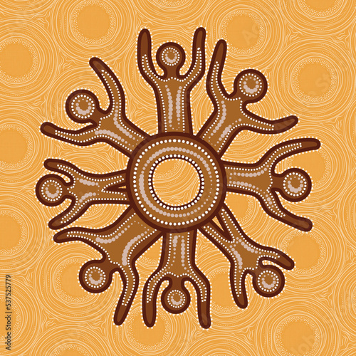 Aboriginal art vector painting. Meeting and unity concept
