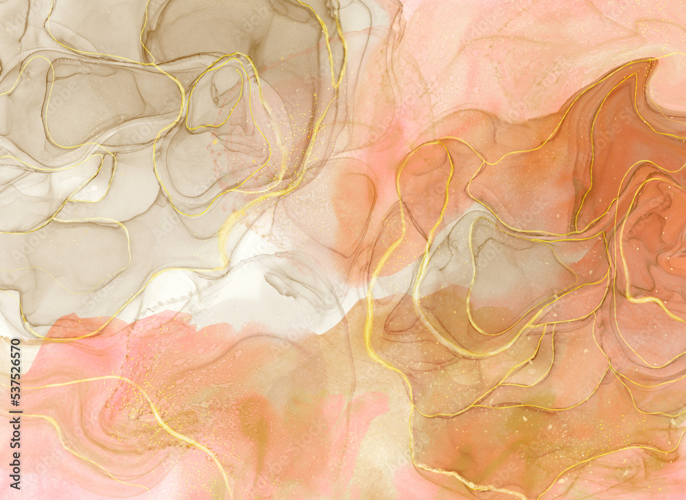 Background marble alcohol ink painting effect.Abstract liquid acrylic painting pastel beige color.