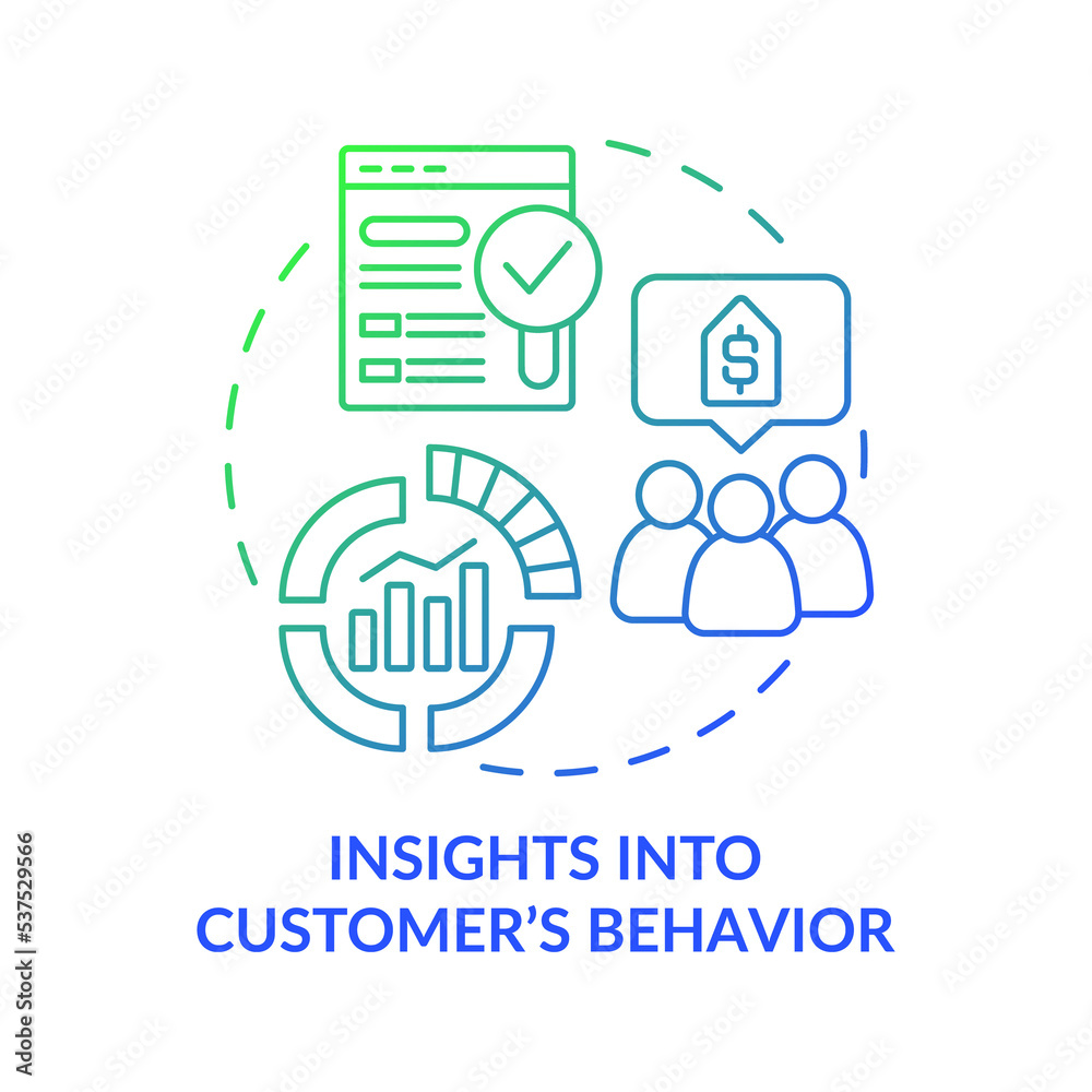Insights into customer behavior green blue gradient concept icon. Evaluate behavioural pattern abstract idea thin line illustration. Isolated outline drawing Insights into customer behavior green blue gradient concept icon. Evaluate behavioural pattern abstract idea thin line illustration. Isolated outline drawing