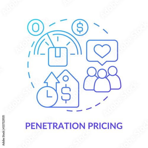 Penetration pricing blue gradient concept icon. Offering discounted price for new product abstract idea thin line illustration. Isolated outline drawing