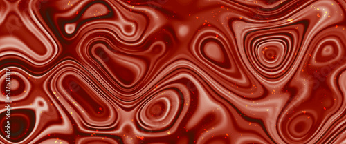 Dark red liquid wavy lines background with glowing edges. Liquid mix fluid blend surface and gradient texture.