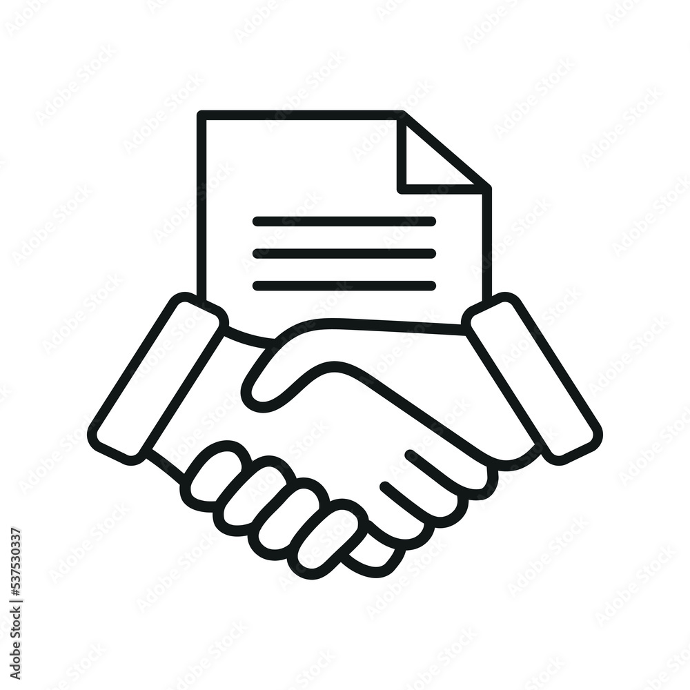 Business handshake sign icon or logo line. agreement of parties concept. Business contract and document outline vector illustration. Vector illustration