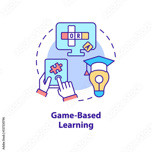 Game based learning concept icon. Engagement and motivation. Elearning abstract idea thin line illustration. Isolated outline drawing