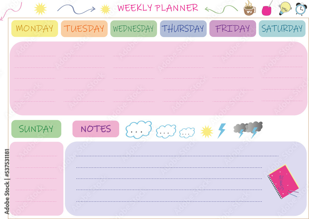 Weekly Planner Pastel Colours, Weekly Organizer, Planner