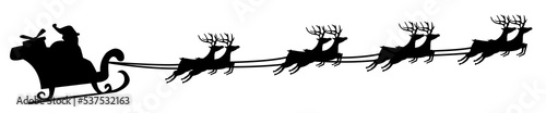 Fotografie, Tablou santa claus riding reindeer sleigh eight reindeer