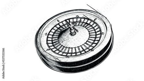 Casino Roulette Wheel pen sketch style illustration