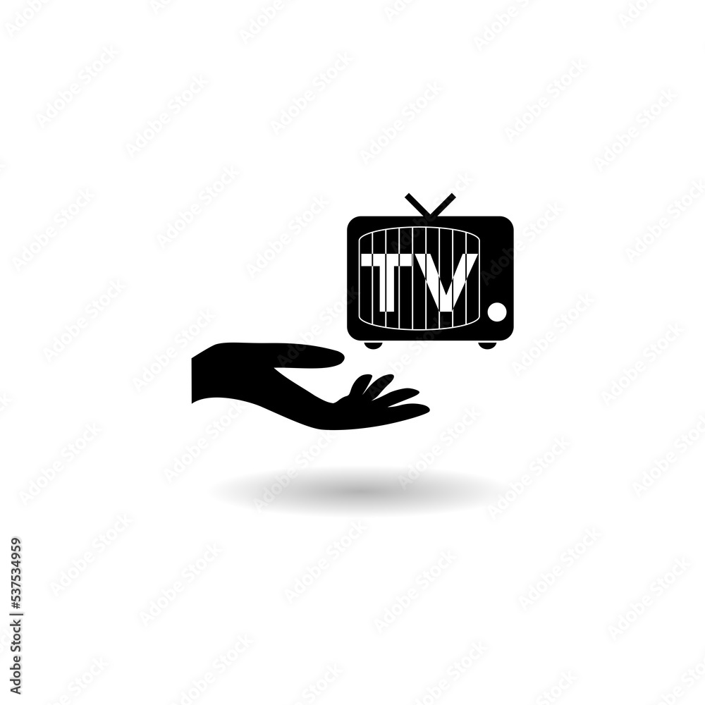  TV in hand icon logo with shadow