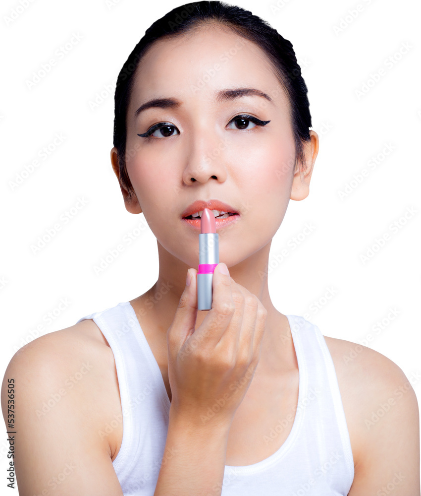 Beauty young asian woman applying lipstick png transparent file. Beauty young asian woman applying lipstick png transparent file.