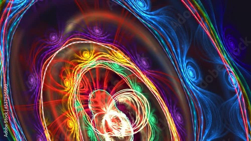 Fractal background with abstract roll elliptical shapes. High detailed loop