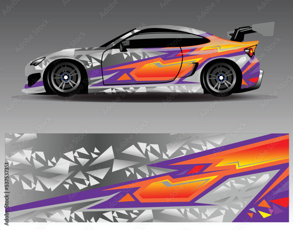 Sport Car decal wrap design vector. Graphic abstract stripe racing background kit designs for vehicle, race car, rally, adventure and livery