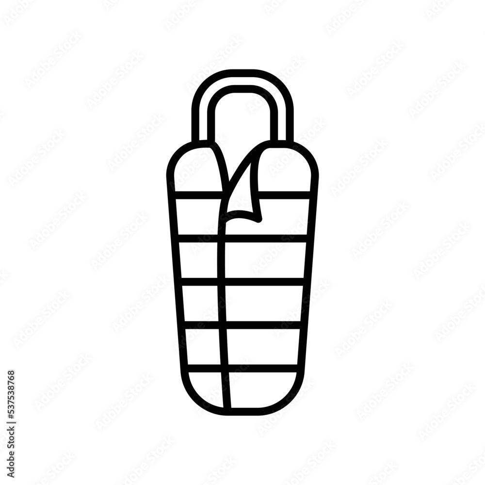 Sleeping bag icon for winter outdoor camping in black outline style Sleeping bag icon for winter outdoor camping in black outline style