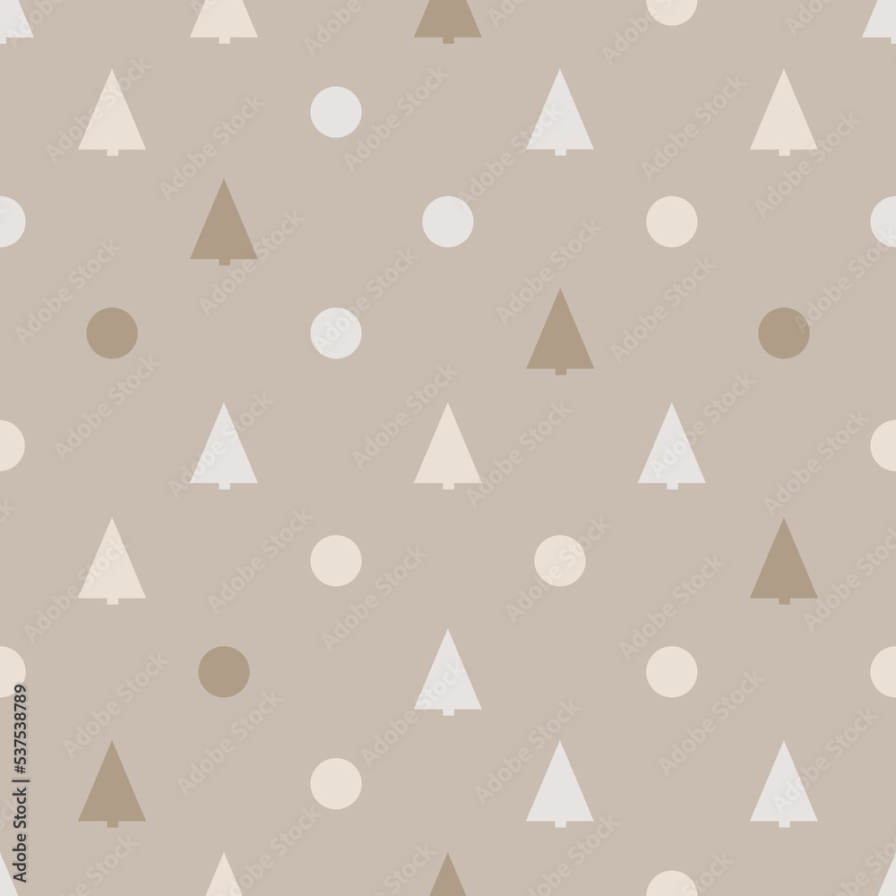 Minimalistic seamless pattern with christmas trees and dots, in calm colors Minimalistic seamless pattern with christmas trees and dots, in calm colors