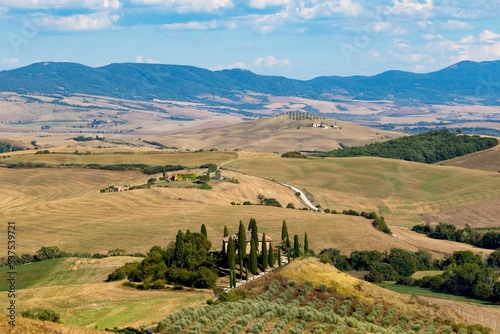 Podere Belvedere nestled amongst the famous Tuscan landscape, Tuscany Italy Europe EU