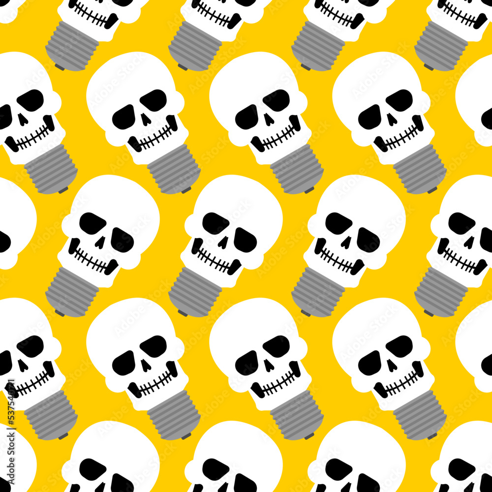 Skull light bulb Pattern seamless. Concept dead idea Background. Vector texture