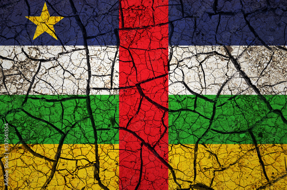 Dry soil pattern on the flag of Central African Republic. Country with drought concept. Water problem. Dry cracked earth country.