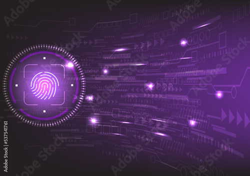Fingerprint security on digital line technology abstract background.