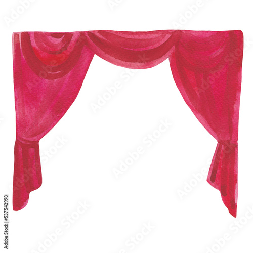 Vintage watercolor circus red velvet curtain in the auditorium