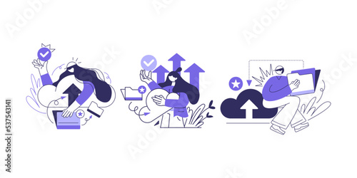 Business cloud computing, Data provision and cloud computing services for web page, banner, presentation, social media, documents, cards, posters. Vector illustration