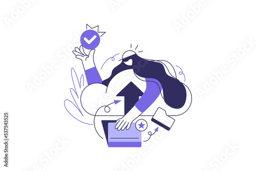 Business cloud computing, Data provision and cloud computing services for web page, banner, presentation, social media, documents, cards, posters. Vector illustration