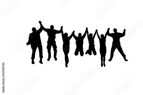 Silhouette of jumping friends in PNG isolated on transparent background