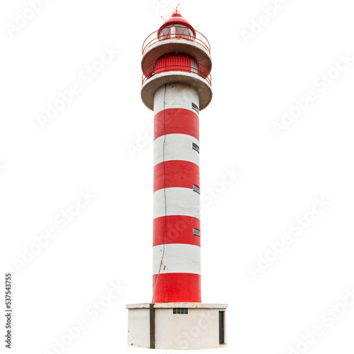 Striped red and white lighthouse beacon in PNG isolated on transparent background