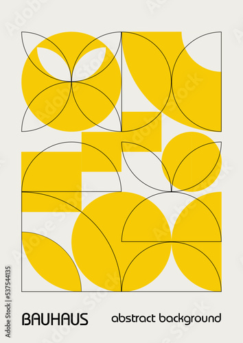 Minimal vintage 20s geometric design posters, wall art, template, layout with primitive shapes elements. Bauhaus yellow retro pattern background, vector abstract circle, triangle and square line art