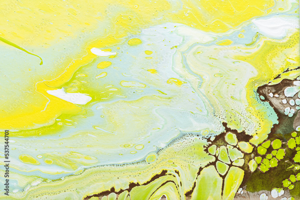 Obraz premium Fluid acrylic painting in green and yellow colors
